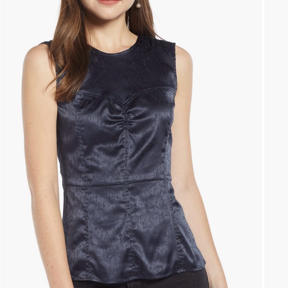 Something Navy Sleeveless Bustier Peplum Blouse in deep blue
